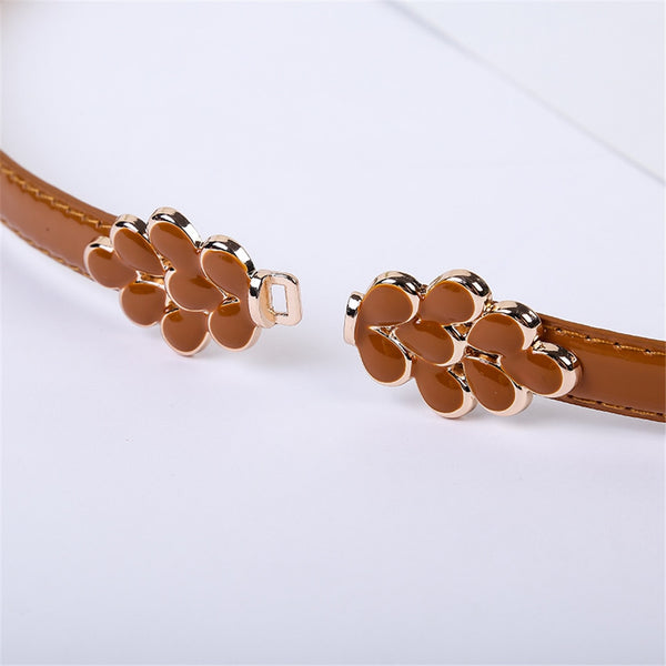 Flower buckle Candy Color Women Belt Ladies Fashion No hole Waist Belt Narrow Stretch Dress  Female Belt oval Leather Waistband | Vimost Shop.