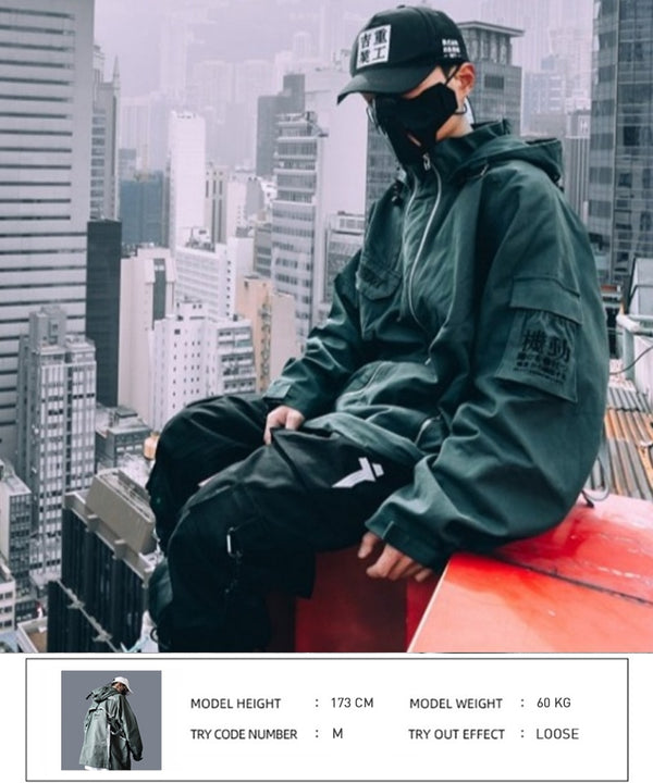 Hip Hop Cargo Jackets Men 2020 Letter Printed Autumn Casual Streetwear Harajuku Ribbons Pockets Turtleneck Coats | Vimost Shop.