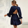 Solid Deep V Neck Frill Trim Sexy Flared Dress Women Spring Flounce Sleeve Open Back High Waist A Line Short Dresses | Vimost Shop.