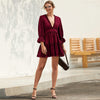Solid Deep V Neck Frill Trim Sexy Flared Dress Women Spring Flounce Sleeve Open Back High Waist A Line Short Dresses | Vimost Shop.