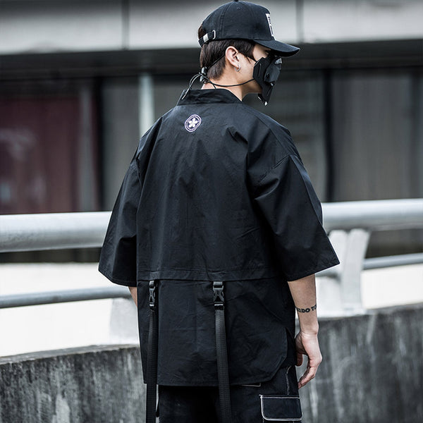 Harajuku Open Stitch Jackets Men Hip Hop Thin Coats Ribbons Japanese Style Male Seven-cent Sleeve Streetwear | Vimost Shop.