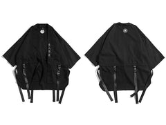 Harajuku Open Stitch Jackets Men Hip Hop Thin Coats Ribbons Japanese Style Male Seven-cent Sleeve Streetwear