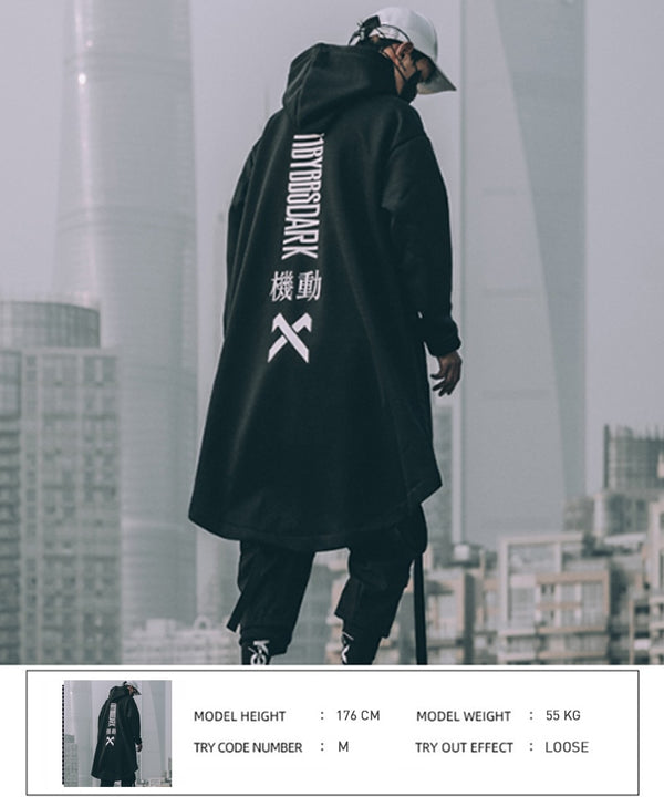 Letter Embroidered Hip Hop Cloak Long Jacket Men Casual Streetwear Harajuku Pockets Turtleneck Trench Coats Male | Vimost Shop.