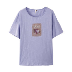 Summer O-neck Print Korean Fashion Student Style All Matched Loose Slim Women T-shirt