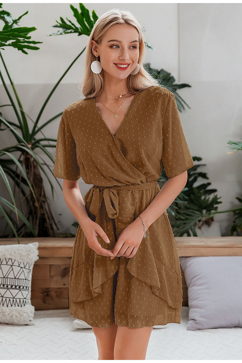 Simplee V-neck flower A-line summer dress women | Vimost Shop.