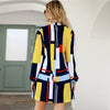 Geometric Print Notched Collar Casual Shirt Dress Women Spring Street Wear Long Sleeve Ladies Straight Short Dresses | Vimost Shop.