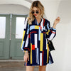 Geometric Print Notched Collar Casual Shirt Dress Women Spring Street Wear Long Sleeve Ladies Straight Short Dresses | Vimost Shop.