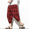 Streetwear Mens Cotton Beach Pants Male Summer Casual Calf-Length Pants Man Plaid Hip Hop Baggy Loose Trousers | Vimost Shop.