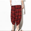 Streetwear Mens Cotton Beach Pants Male Summer Casual Calf-Length Pants Man Plaid Hip Hop Baggy Loose Trousers | Vimost Shop.