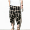 Streetwear Mens Cotton Beach Pants Male Summer Casual Calf-Length Pants Man Plaid Hip Hop Baggy Loose Trousers | Vimost Shop.