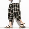 Streetwear Mens Cotton Beach Pants Male Summer Casual Calf-Length Pants Man Plaid Hip Hop Baggy Loose Trousers | Vimost Shop.