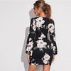 Surplice Neck Lantern Sleeve Self Belted Floral Pencil Dress Women High Waist Slim Fit Elegant Bodycon Short Dresses | Vimost Shop.