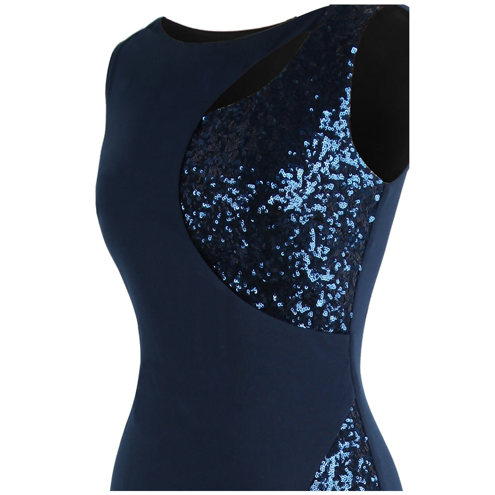 Splicing Sequin Evening Dress Slit Gradient Evening Dress Long Royal Blue | Vimost Shop.