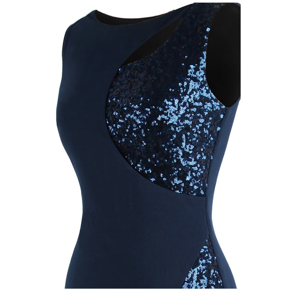 Splicing Sequin Evening Dress Slit Gradient Evening Dress Long Royal Blue | Vimost Shop.