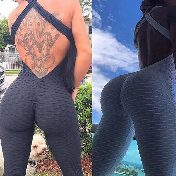 Sexy Women's Tracksuit Yoga Pants High Waist Gym Play Suit Push up Slim Sport Backless Top Running Sportswear Soft Jumpsuit | Vimost Shop.