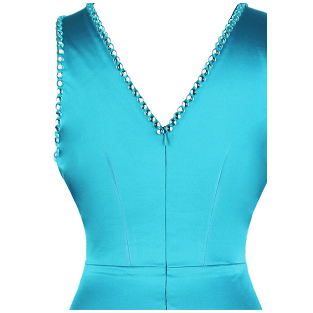Women's V Neck Beading Sequin Splicing Evening Dresses Long Formal Party Gwon Ice-Snow Blue | Vimost Shop.