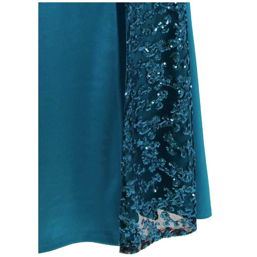 Women's V Neck Beading Sequin Splicing Evening Dresses Long Formal Party Gwon Ice-Snow Blue | Vimost Shop.