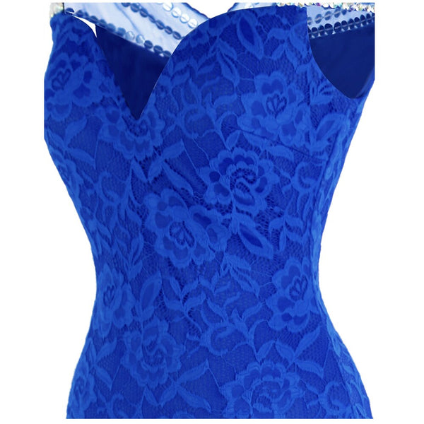 Women's Cap Sleeve Beading Lace Evening Dresses Long Mermaid Wedding Party Gown Blue | Vimost Shop.