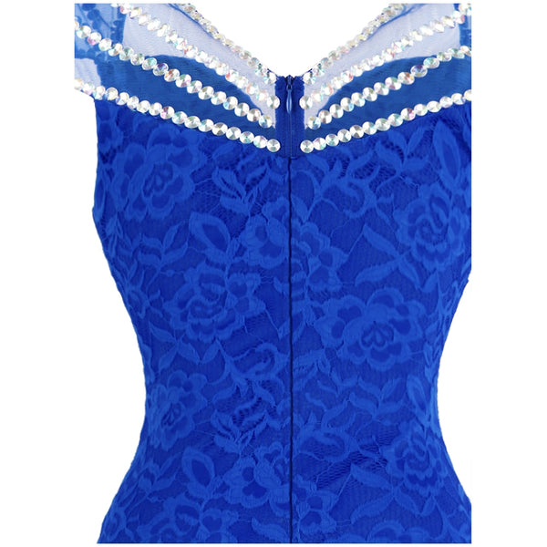 Women's Cap Sleeve Beading Lace Evening Dresses Long Mermaid Wedding Party Gown Blue | Vimost Shop.