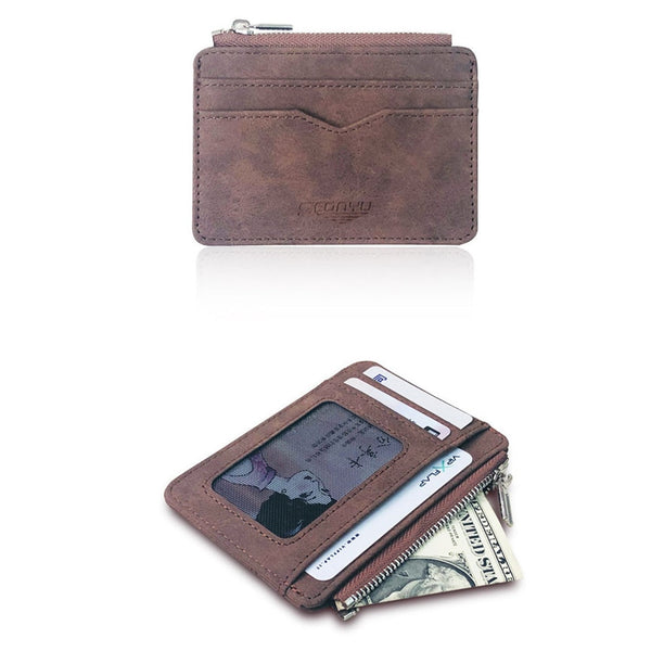 Men's Wallet Short Matte Leather Retro Multi-card Frosted Fabric Card Holder Money New Minimalist Purse Transparent Coins A5 | Vimost Shop.