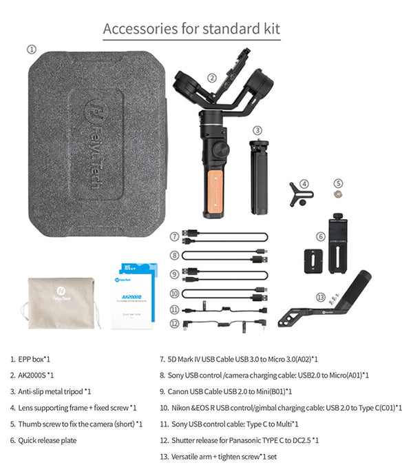 Official AK2000S AK2000C DSLR Professional Camera Stabilizer Handheld Video Gimbal fit for DSLR Mirrorless Camera | Vimost Shop.