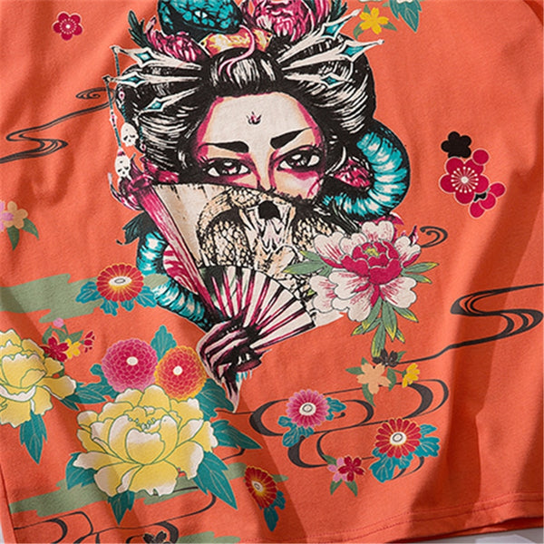Japanese Geisha Tshirt Streetwear Short Sleeve T Shirt Japan Cotton Tops Tees Men Harajuku Hip Hop T-Shirt | Vimost Shop.