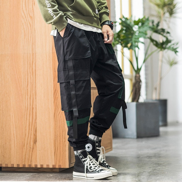 Streetwear Hip Hop Cargo Pants Spring Autumn Mens Baggy Pockets Ribbon Joggers Pants Men Japanes Style Black Harem Pants | Vimost Shop.