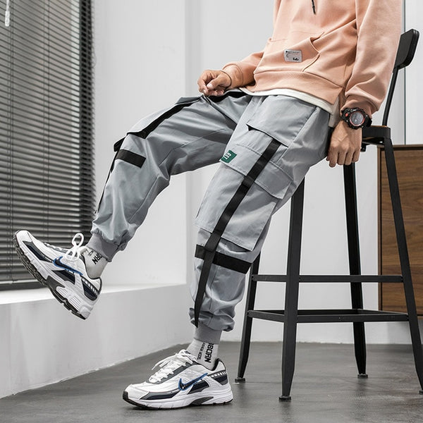 Streetwear Hip Hop Cargo Pants Spring Autumn Mens Baggy Pockets Ribbon Joggers Pants Men Japanes Style Black Harem Pants | Vimost Shop.