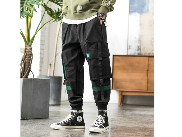 Streetwear Hip Hop Cargo Pants Spring Autumn Mens Baggy Pockets Ribbon Joggers Pants Men Japanes Style Black Harem Pants | Vimost Shop.