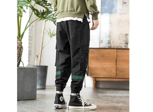 Streetwear Hip Hop Cargo Pants Spring Autumn Mens Baggy Pockets Ribbon Joggers Pants Men Japanes Style Black Harem Pants | Vimost Shop.