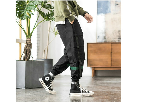Streetwear Hip Hop Cargo Pants Spring Autumn Mens Baggy Pockets Ribbon Joggers Pants Men Japanes Style Black Harem Pants | Vimost Shop.