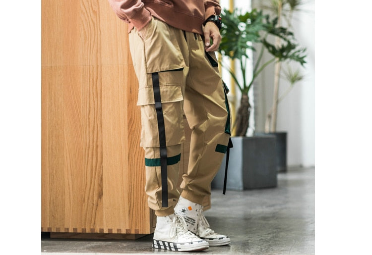 Streetwear Hip Hop Cargo Pants Spring Autumn Mens Baggy Pockets Ribbon Joggers Pants Men Japanes Style Black Harem Pants | Vimost Shop.