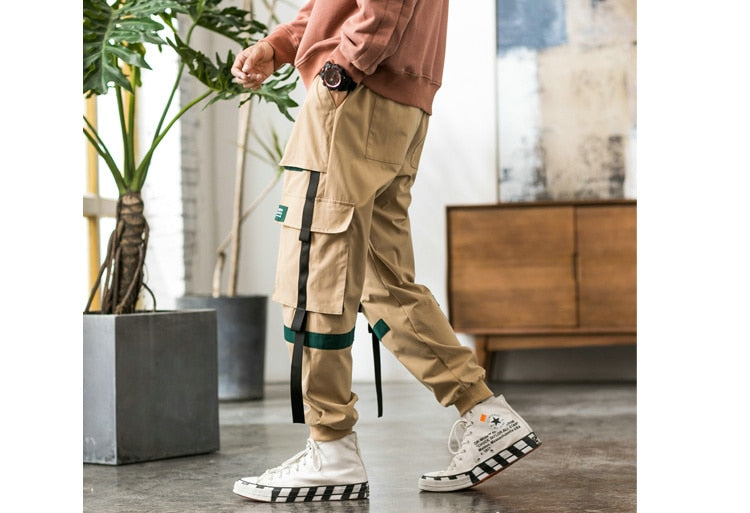 Streetwear Hip Hop Cargo Pants Spring Autumn Mens Baggy Pockets Ribbon Joggers Pants Men Japanes Style Black Harem Pants | Vimost Shop.