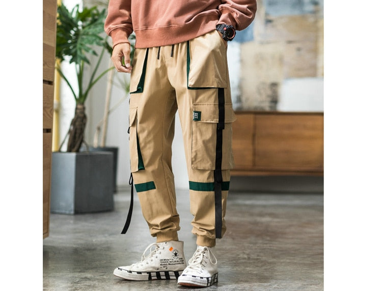 Streetwear Hip Hop Cargo Pants Spring Autumn Mens Baggy Pockets Ribbon Joggers Pants Men Japanes Style Black Harem Pants | Vimost Shop.