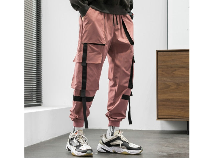 Streetwear Hip Hop Cargo Pants Spring Autumn Mens Baggy Pockets Ribbon Joggers Pants Men Japanes Style Black Harem Pants | Vimost Shop.