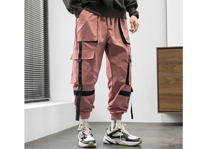 Streetwear Hip Hop Cargo Pants Spring Autumn Mens Baggy Pockets Ribbon Joggers Pants Men Japanes Style Black Harem Pants | Vimost Shop.