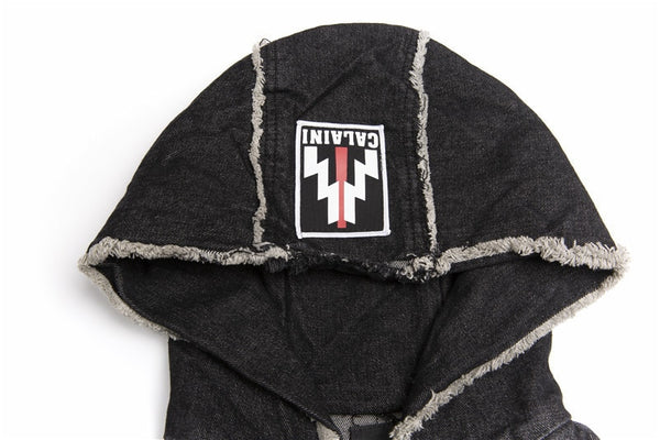 Hip Hop Hole Hooded Long Trench Jackets Coats Men Raw Edge Cloak Male Capes Gothic Punk Steampunk Overcoat Print Denim Full GUYI | Vimost Shop.