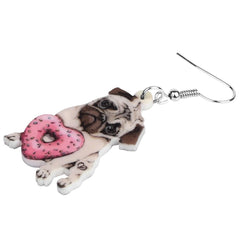 Acrylic Valentine's Day Donuts Bulldog Pug Dog Earrings Animal Drop Dangle Jewelry For Lady Girls Teens Lovers Charm Gift