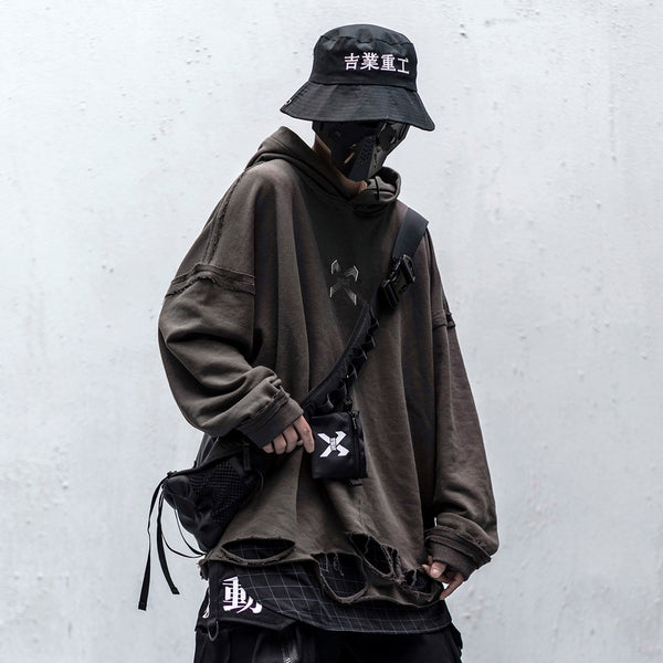 Vintage Hole Letter Printed Hoodie Men treetwear Hip Hop Loose Sweatshirts Techwear Fashion Hoodie Pulover | Vimost Shop.