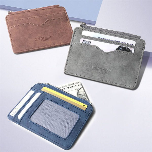 Men's Wallet Short Matte Leather Retro Multi-card Frosted Fabric Card Holder Money New Minimalist Purse Transparent Coins A5 | Vimost Shop.