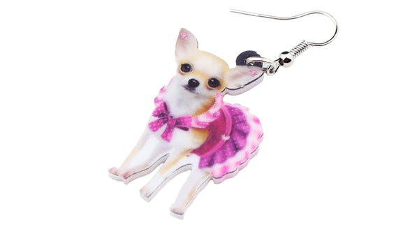 Acrylic Pink Dress Chihuahua Dog Earrings Big Long Dangle Drop Animal Jewelry For Girls Women Ladies Teen Accessories Pet | Vimost Shop.