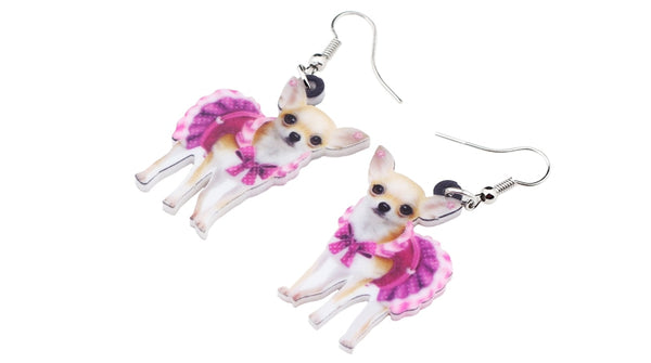 Acrylic Pink Dress Chihuahua Dog Earrings Big Long Dangle Drop Animal Jewelry For Girls Women Ladies Teen Accessories Pet | Vimost Shop.
