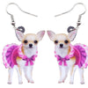 Acrylic Pink Dress Chihuahua Dog Earrings Big Long Dangle Drop Animal Jewelry For Girls Women Ladies Teen Accessories Pet | Vimost Shop.