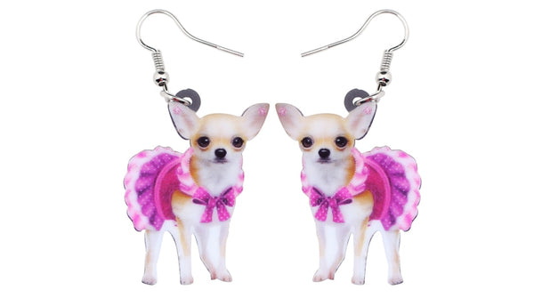 Acrylic Pink Dress Chihuahua Dog Earrings Big Long Dangle Drop Animal Jewelry For Girls Women Ladies Teen Accessories Pet | Vimost Shop.