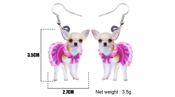 Acrylic Pink Dress Chihuahua Dog Earrings Big Long Dangle Drop Animal Jewelry For Girls Women Ladies Teen Accessories Pet | Vimost Shop.