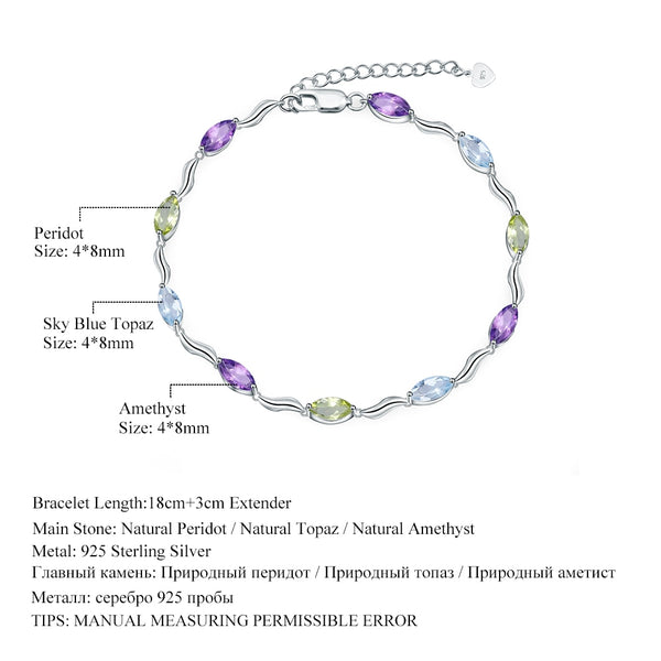 Sky Blue Topaz Peridot Amethyst Mix Gemstone Bracelets&bangles Pure 925 Sterling Silver Fashion Jewelry For Women | Vimost Shop.
