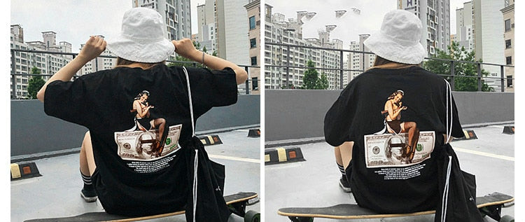 American Style Retro Kanye West Coast Sexy Girl Dollars Print T-Shirt | Vimost Shop.