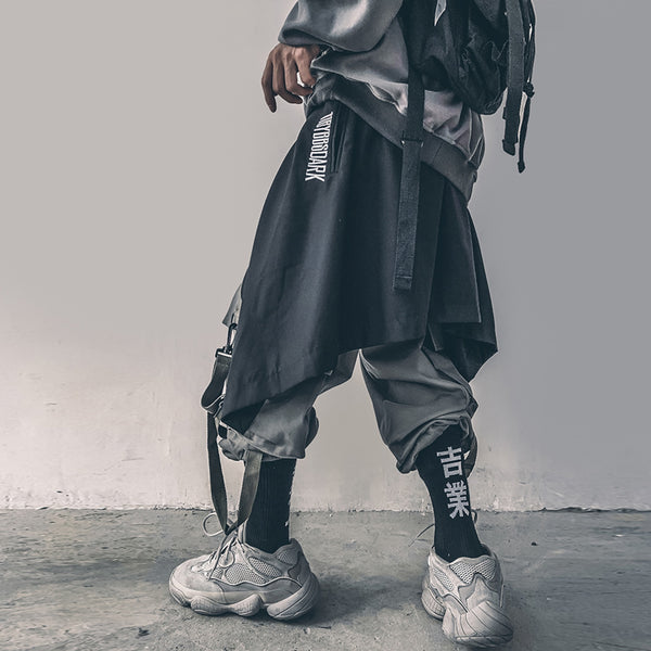 Irregular Hip Hop Men Harem Skirt Pants Harajuku Adjustable Streetwear Black Pleated Apron Gothic Jogger Trouser | Vimost Shop.