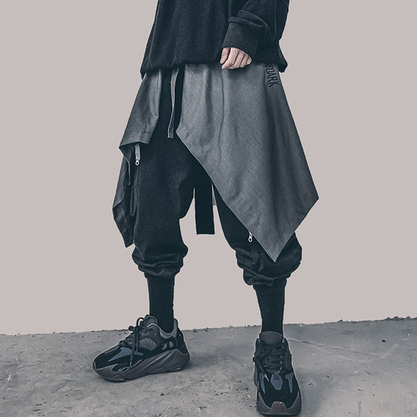 Irregular Hip Hop Men Harem Skirt Pants Harajuku Adjustable Streetwear Black Pleated Apron Gothic Jogger Trouser | Vimost Shop.
