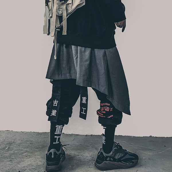 Irregular Hip Hop Men Harem Skirt Pants Harajuku Adjustable Streetwear Black Pleated Apron Gothic Jogger Trouser | Vimost Shop.